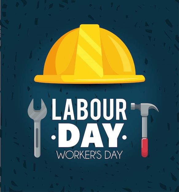 Vector labour day celebration with helmet and hammer