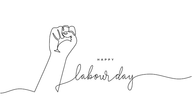 Labour day one line drawing Hand continuous drawn celebration with arm fist