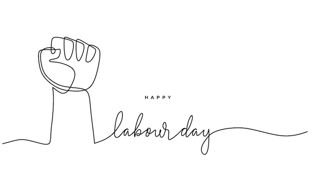 Labour day one line drawing Hand continuous drawn celebration with arm fist