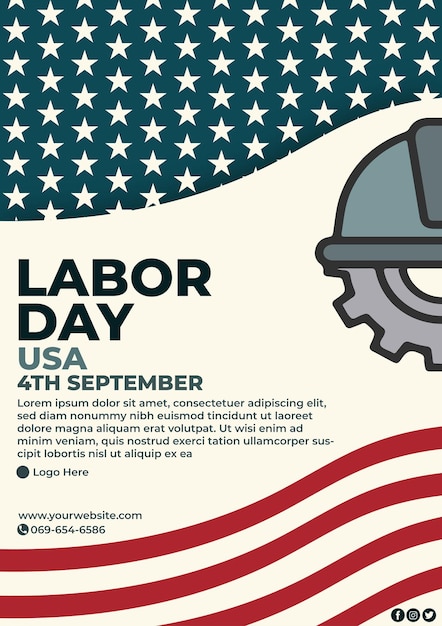Vector labour day poster with usa flag