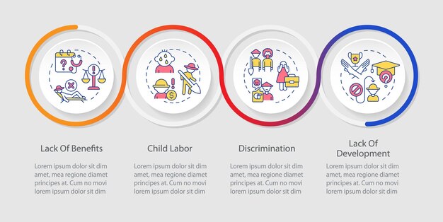 Labour problems in agriculture loop infographic template Farm work Data visualization with 4 steps Editable timeline info chart Workflow layout with line icons Myriad ProRegular font used