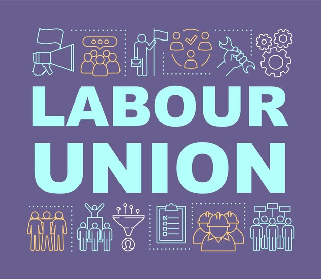 Labour union word concepts banner. Trade union. Employee right protection. Workers association. Presentation, website. Isolated lettering typography idea with linear icons. Vector outline illustration