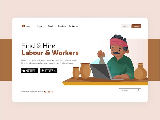 Labour and workers landing page design template