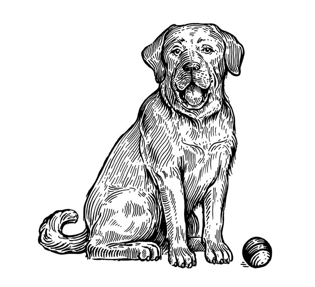 Vector labrador a dog with a ball vector illustration vintage graphics and handwork