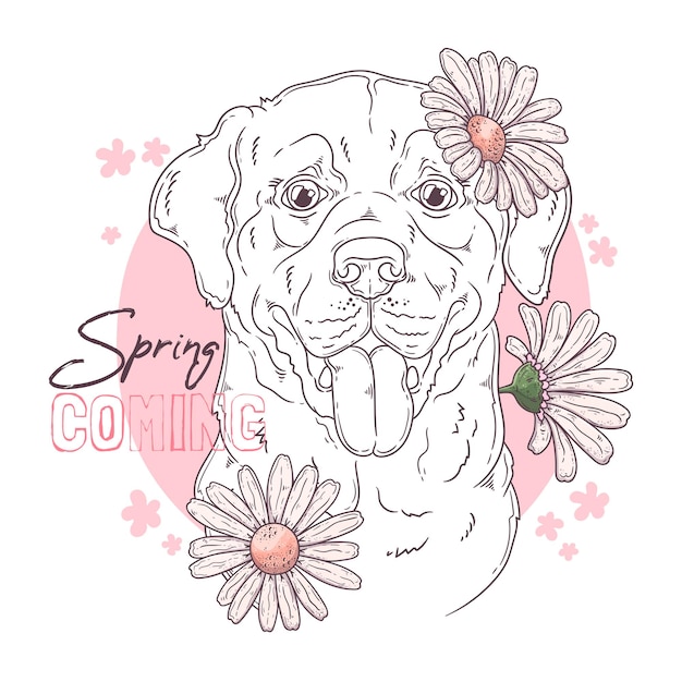 Vector labrador retriever hond met bloemen