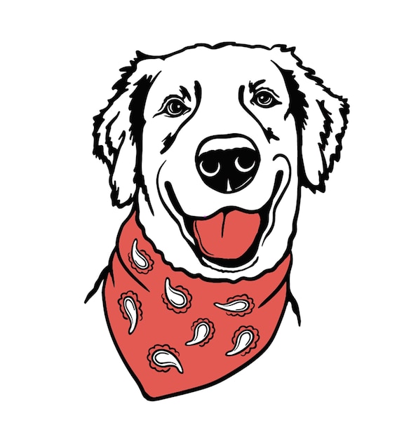 Labrador Retriever in een rode bandana. Hondenportret, snuit. Pup. Silhouet. Lijn kunst