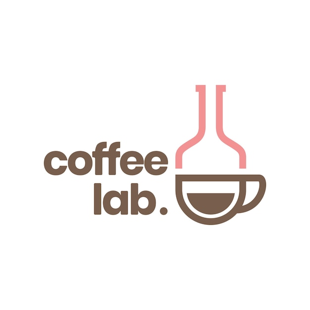 Labs glas met koffiekopje wetenschap smaak formule drankje bean logo ontwerp vector illustratie pictogrammalplaatje