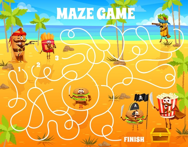 Labyrint doolhof spel cartoon piraten fastfood