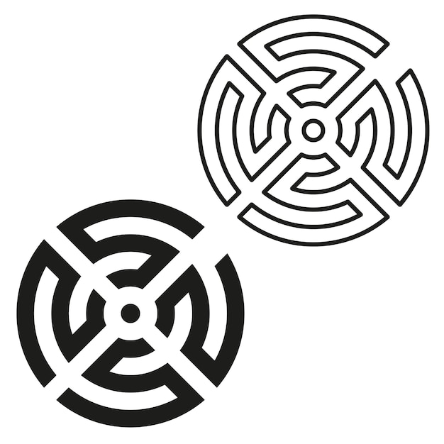 Labyrint icoon paar Cirkelvormige puzzelstructuur Contrast labyrint patroon Vector abstract ontwerp