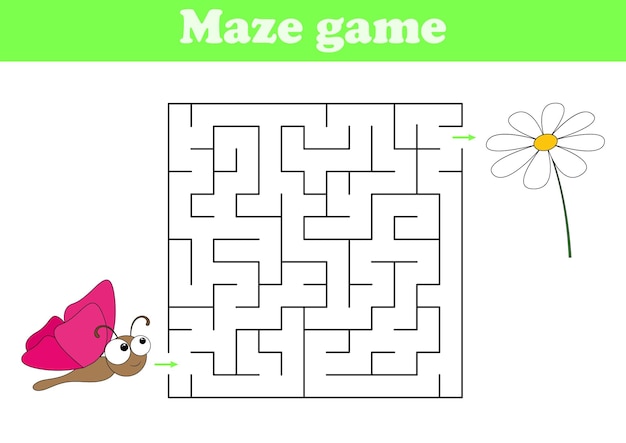 Labyrint met vlinder en bloem Vector ronde doolhof Kinderen kleurrijke puzzel Vind de juiste manier