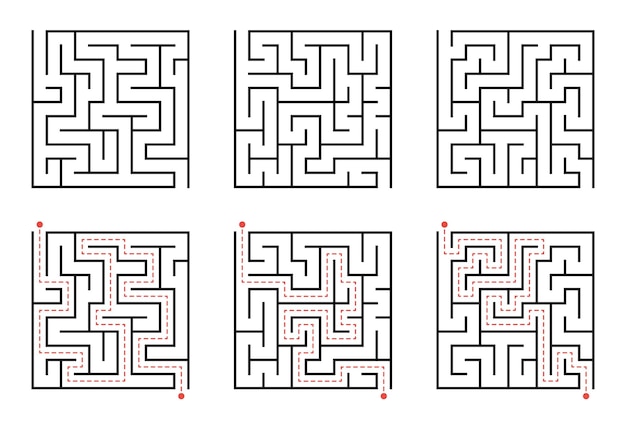 Labyrinth line pattern Rectangle labyrinth with entry and exit Vector labyrinth of medium complexity