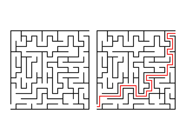 ラビリンスロジックゲームの方法は、赤い線のルートヒントで迷路チャレンジを設定します正しい方法を見つける