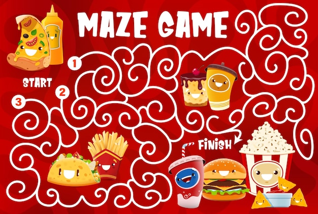 Labyrinth maze funny cartoon takeaway fast food