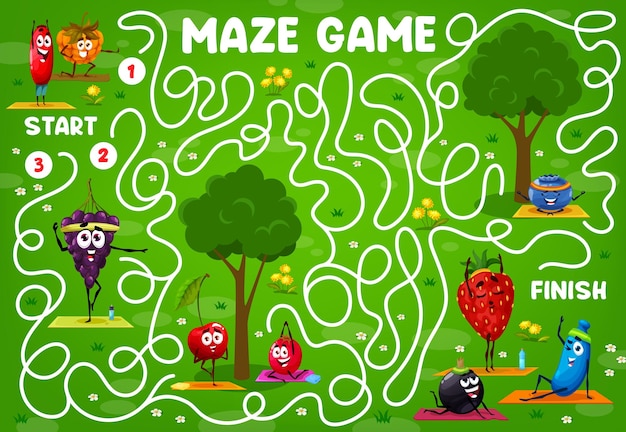 Labyrinth maze game cartoon berries yoga fitness