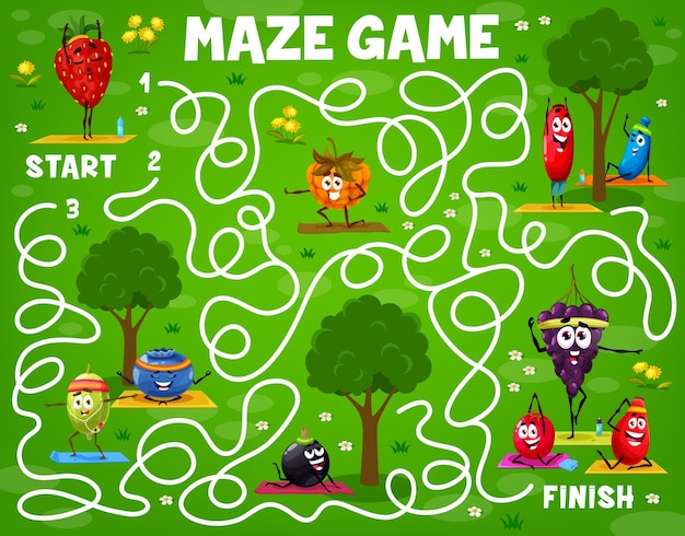 Labyrinth maze game cartoon berry characters sport