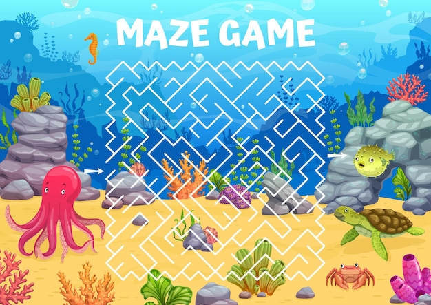 Labyrinth maze game cartoon underwater landscape