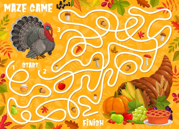 Labyrinth maze game thanksgiving turkey autumn