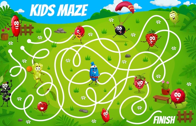 Labyrinth maze game with cartoon berry personages