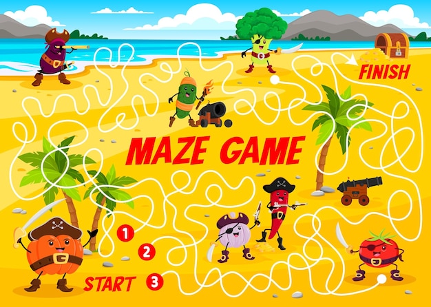 Labyrinth maze game with cartoon vegetable pirates