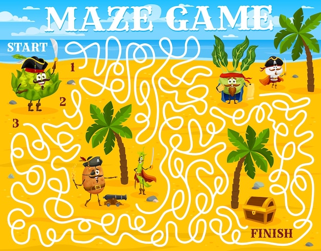 Labyrinth maze help to cartoon vegetable pirates