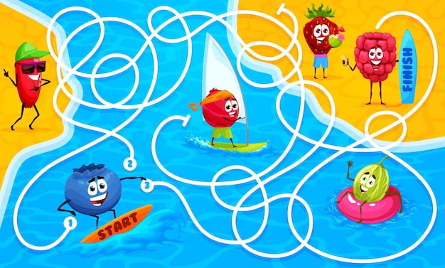 Vettore labirinto con personaggio dei cartoni animati di berry surfer