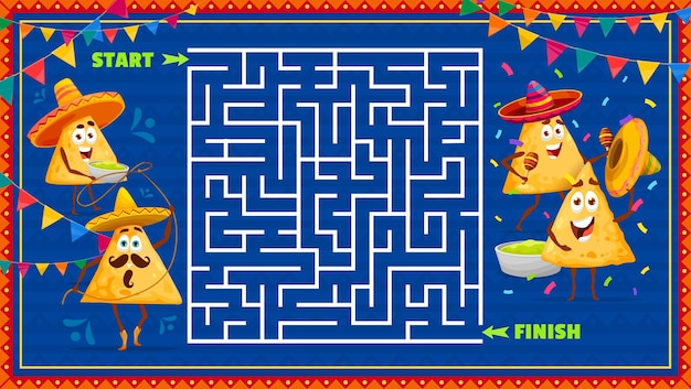 Labirinto con personaggio dei cartoni animati di nachos chips