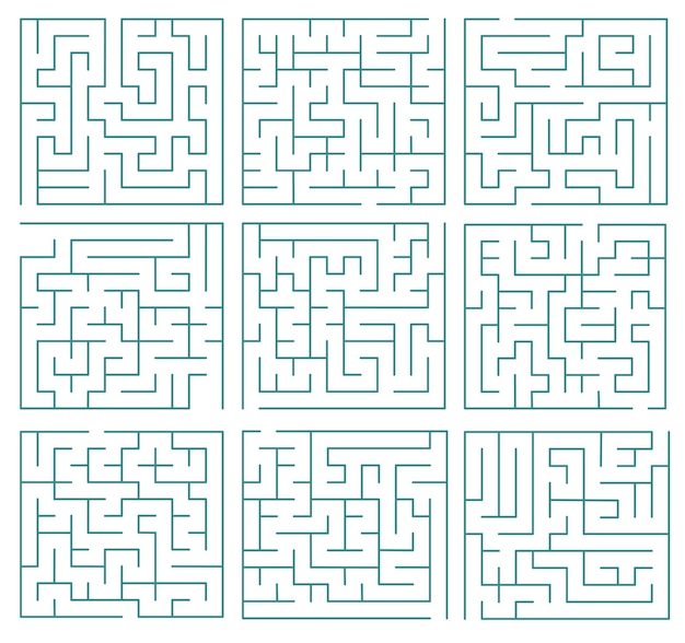 Labyrinth Tangled maze lines Logic game route Green geometric pattern