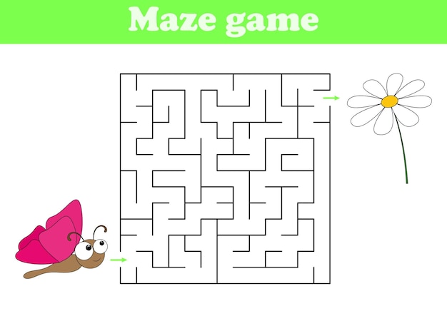 Labyrinth with butterfly and flower Vector round maze Children colorful puzzle Find right way