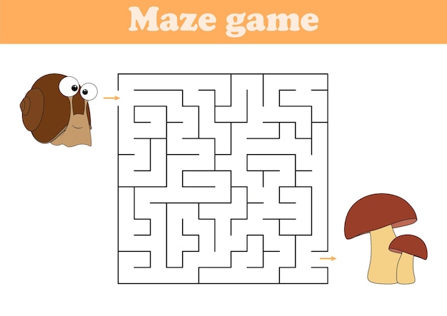 Labyrinth with snail and mushroom Vector round maze Children colorful puzzle Find right way