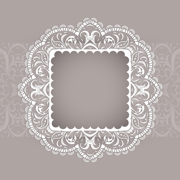 Vettore cornice bianca decorativa in pizzo su fondo beige vignetta per cartoline inviti matrimonixa