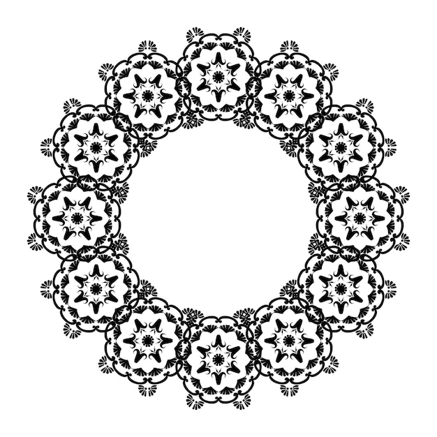 텍스트에 대 한 장소를 가진 레이스 라운드 프레임 원형 만다라 장식용 흑백 아라베스크