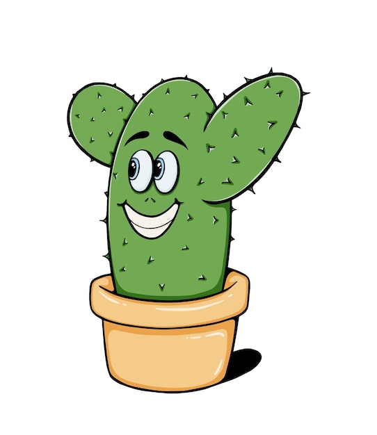 Lachende cactus in een pot doodle lineaire kleuren