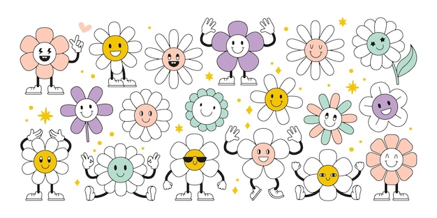 Lachende Daisy Flower Characters Set