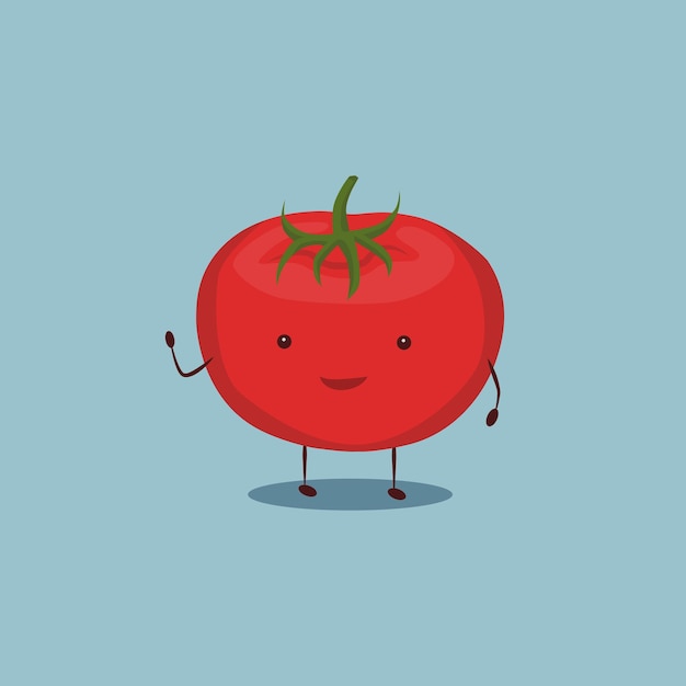 Lachende schattige tomaat met wuivende hand