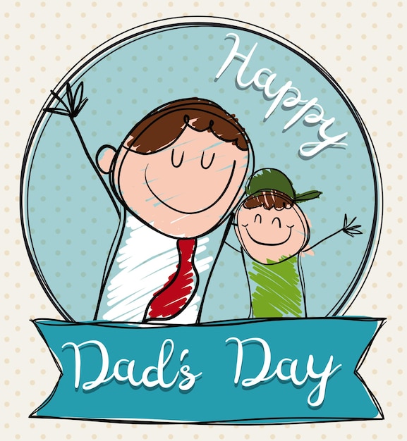 Lachende vader met zoon in Doodle Style voor Vaderdag
