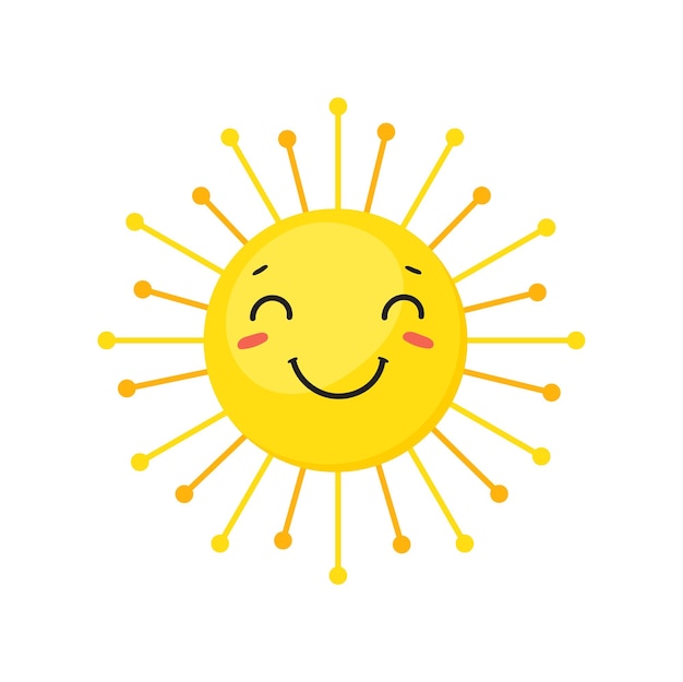 Lachende zon. Geluk leuke bol, oranje energie, vector ontwerp geïsoleerd op een witte achtergrond
