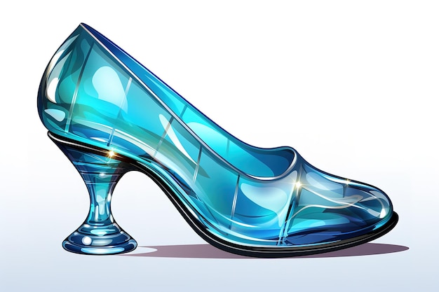 Vector lacquered shiny blue shoes high heels on white background