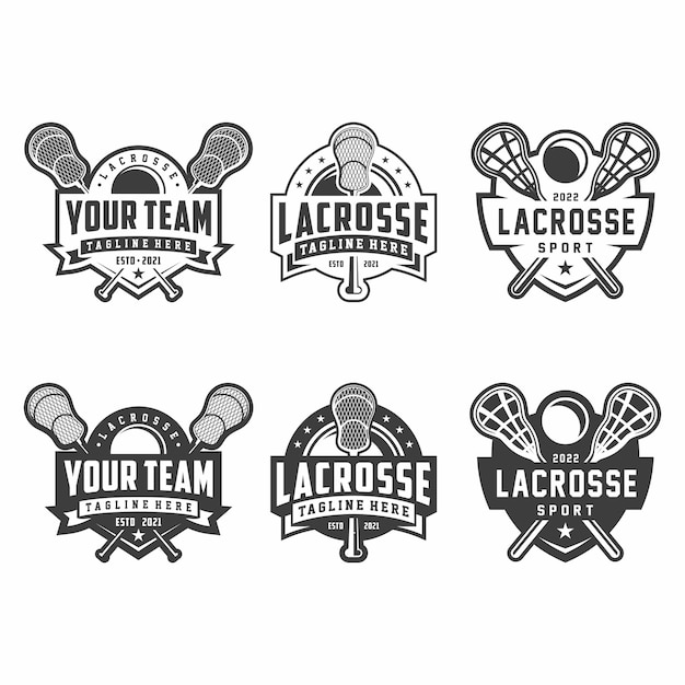 Lacrosse club emblem set tournament Lacrosse logo design Lacrosse stick and ball vector on white