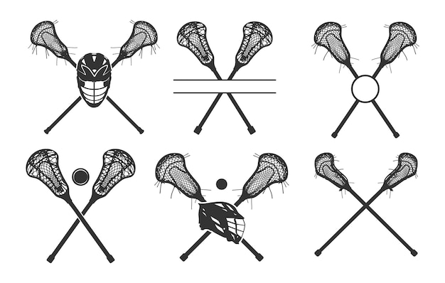 Vettore silhouette di attrezzature di lacrosse silhouettes di lacrosse siluette di pacchetti di lacrosse