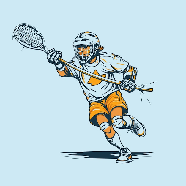 Vector lacrosse player action cartoon sport graphic vector hand drawn illustration
