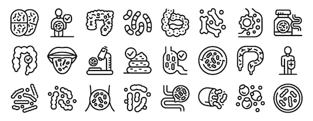 Lactobacilli iconen set Dokter analyseert dysbiose darmmicrobiome en probiotica iconen set