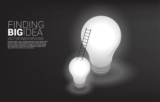 Ladder from small light bulb to the big one. business finding big idea and  thinking