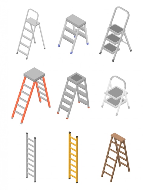 Vector ladder icons set, isometric style