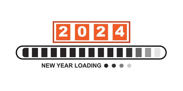 Vector laden van 2023 naar 2024 voortgangsbalk gelukkig nieuw jaar 2024 welkom jaar veranderen van 2023 naar 2023 einde 2023 en begin 2024 bijna het nieuwe jaar bereikt wensen 2024 begin doel en planning