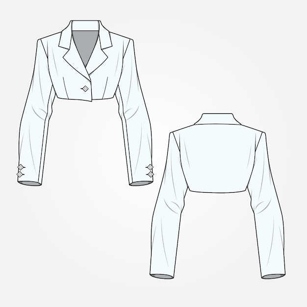 Vector ladies cropped blazer front and back view vector template