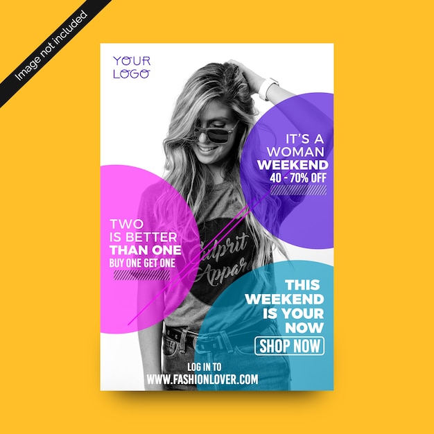 Vettore design della brochure per la vendita week end di moda femminile