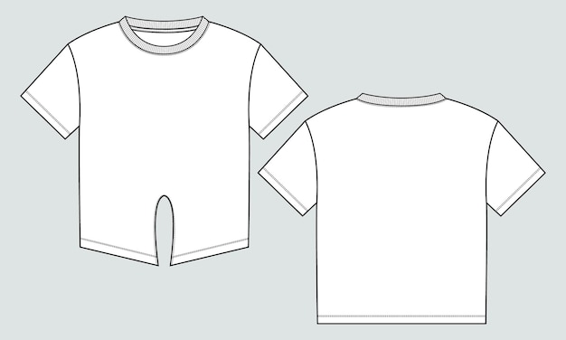 ベクトル レディースtシャツトップステクニカルファッションフラットスケッチベクトルイラストテンプレート