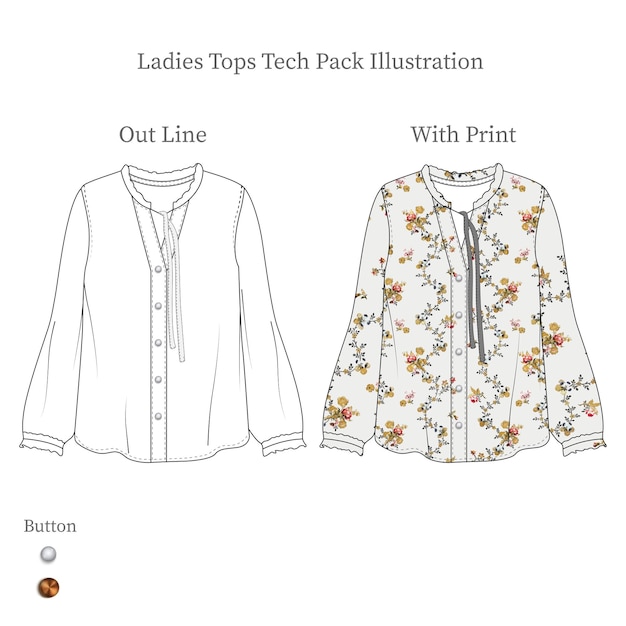 Vector ladies tops tech pack illustration