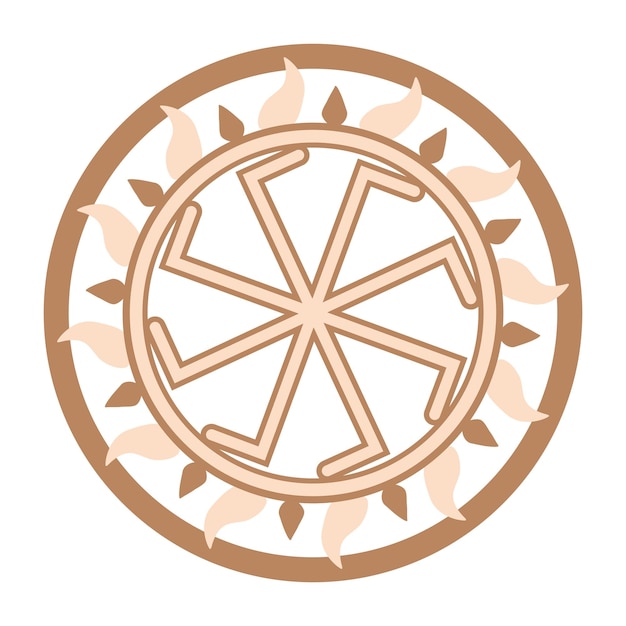 Vector ladinets female kolovrat a slavic symbol decorated with scandinavian weaving ornaments beige trendy