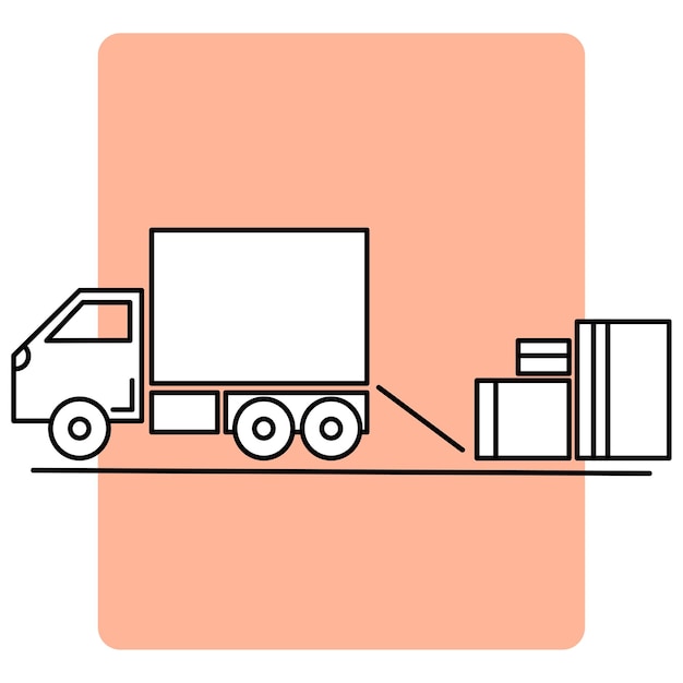 Lading lossen van een vrachtwagenpictogram. Werkend symbool. Illustratie lossen. Vector illustratie. EPS